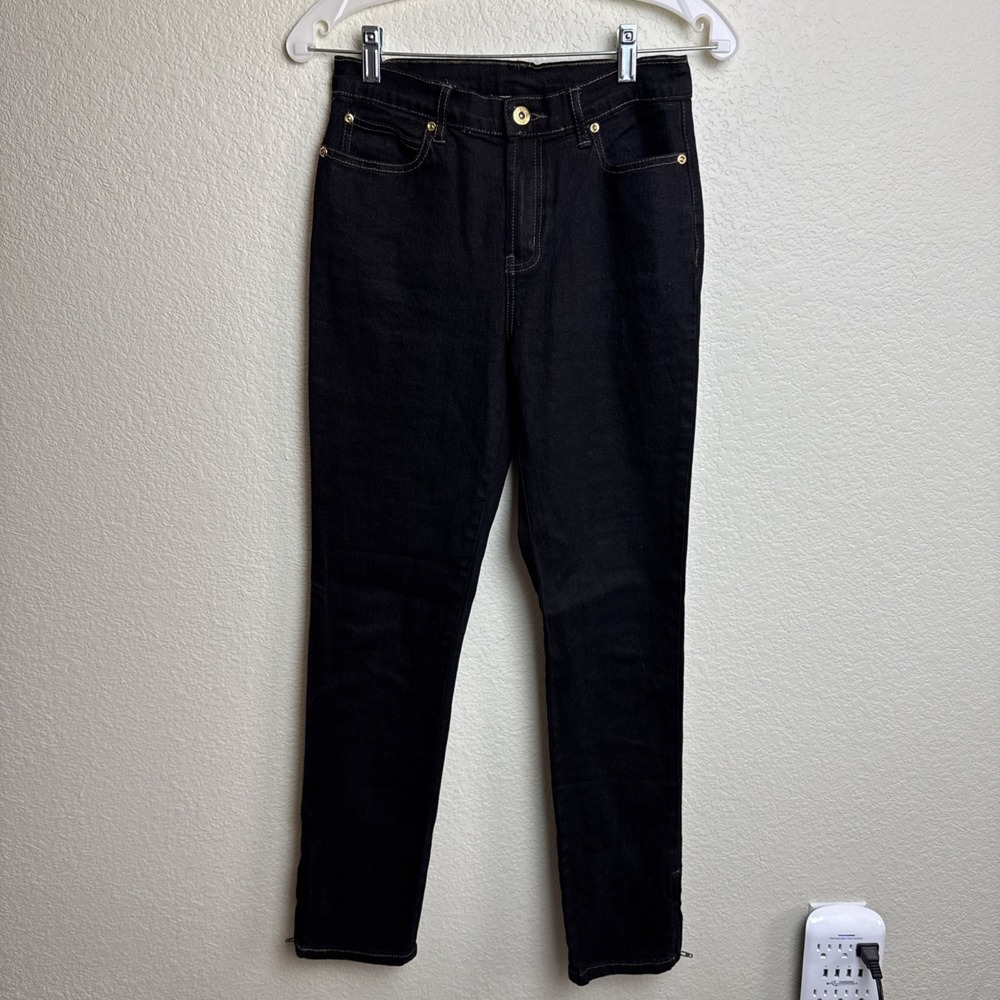 DG2 Diane Gilman Jeans Women 2 Black Skinny Stretch Ramie Cotton Denim High Rise